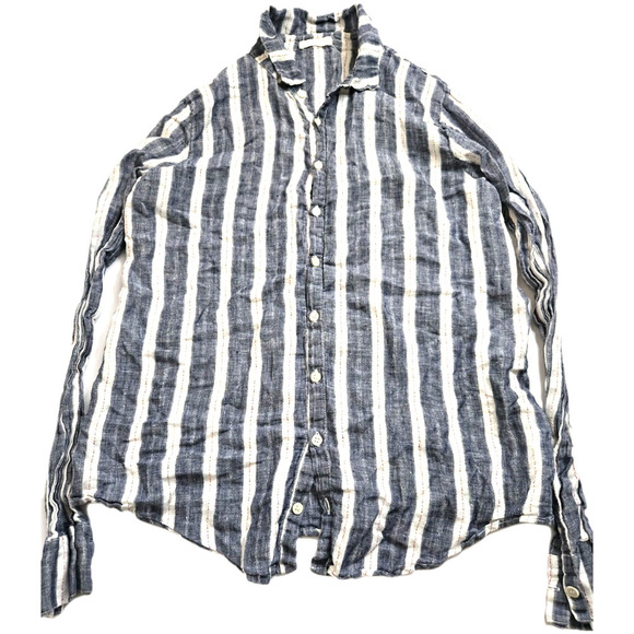 CP Shades Romy Linen Button Down Shirt Striped Blouse Long Sleeve Loose Large - Picture 1 of 9